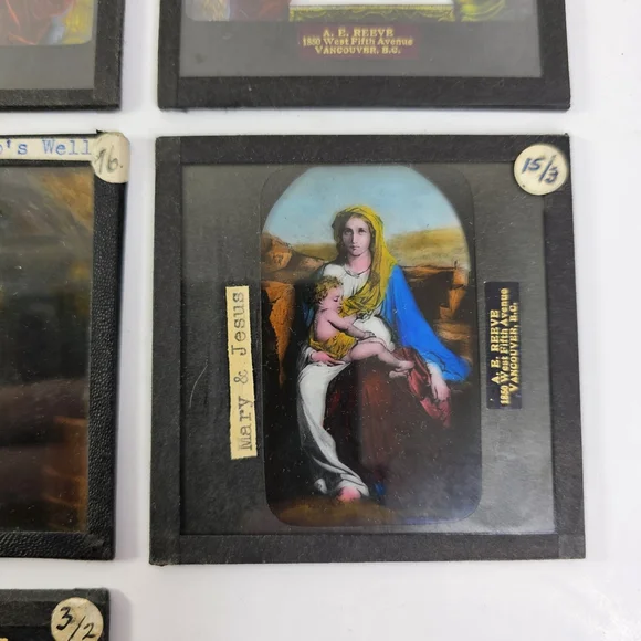 Antique Magic Lantern Slides Religious Biblical Set Reeve Vancouver Glass 8pcs - Picture 4 of 16